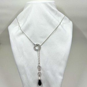 Elegant Silver Necklace with Black Pendant